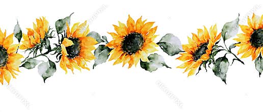 Watercolor sunflower flowers illustration for cards prints art natural