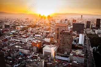 Aerial view of mexico city at sunset