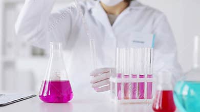 Close up of scientist making research in lab