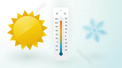 Sun and snowflake with thermometer