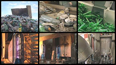 Collage montage pet bottle recycle production industrial factory