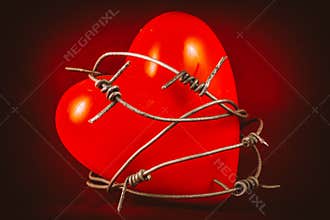 Heart in Barbed Wire on Red 1