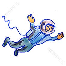 Watercolor drawing kids cartoon astronaut on white
