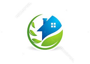 home, house, real estate, logo, circle building, architecture, home plant nature symbol icon design vector