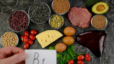 Foods that contain vitamin B1. Selective focus.