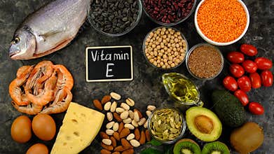 Foods that contain vitamin E. Selective focus.