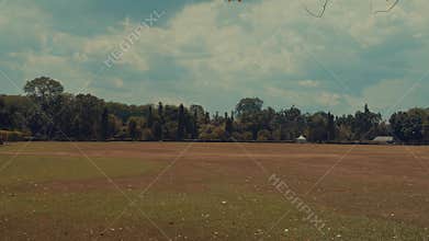 Wide Open Dry Field with Tree Border in Historical Park