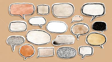 Hand-Drawn Speech Bubbles Collection: Variety of Shapes and Textures on Warm Beige Background
