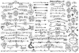Doodle border, arrows, decor element, snowflakes. Winter love