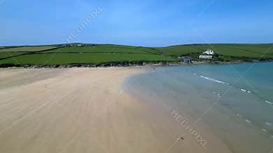 River Camel, near Padstow, North Cornwall, England: DRONE VIEWS: The River Camel and a beautiful beach at St George\'s Cove