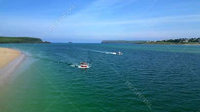 River Camel, Cornwall, England: DRONE VIEWS: The River Camel, fishing boats and a beautiful beach
