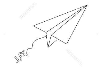 Minimalist outline isolate art illustration paper plane continuous one line drawing