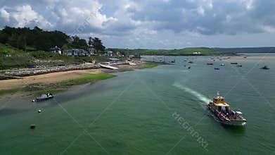Rock, North Cornwall, England: DRONE VIEWS: The passenger ferry to Padstow and the riverside village of Rock