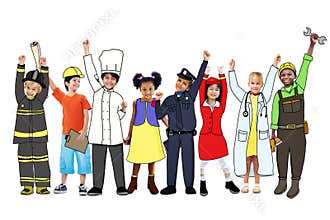 Diverse Multiethnic Children with Different Jobs
