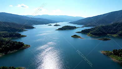 Aerial photography of panoramic views of mountains, rivers and lakes,Generative AI