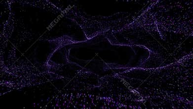 Loopable purple particles background with clouds of glowing points forming a flowing astral tunnel