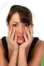 Brunette Woman Holding Face