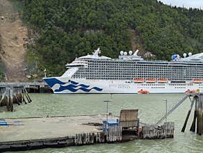Skagway, Alaska 2026.06.16. Royal Princess docked in Skagway on a cloudy day