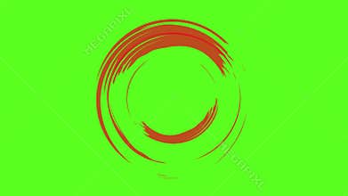 Red hand drawn brush stroke circles rotating on green screen background creative motion graphic clip.