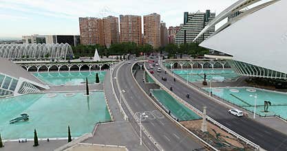 Modern architecture and road traffic in Valencia, Spain