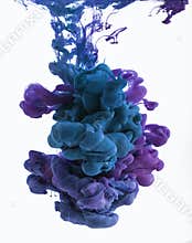Color ink drop in water. Cyan, blue violet.