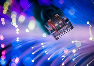 Network cables closeup with fiber optic.
