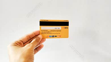 Surabaya, Indonesia. 2024, October 29 : BNI ATM card with a white background