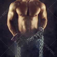 macho man body with chain