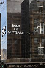 Bank of Scotland building signage in Glasgow, Scotland, UK