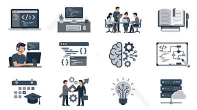 Set of modern programming and software development icons