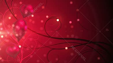 Red shimmering hearts with copy space