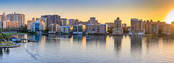 Panorama of Sarasota skyline at dawn, Florida