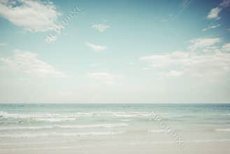 Vintage tropical beach seascape in summer. Landscape of seaside.