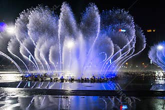 The music fountain square is in Dalian