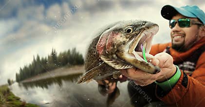Fishing. Fisherman and trout.