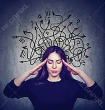 Stressed woman has too many thoughts