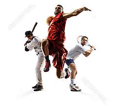 Multi sport collage baseball tennis bascketball
