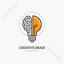 Logo with a half of light bulb and brain