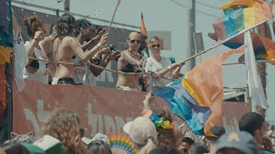 TEL AVIV, Israel, June 9th 2017. People dancing, marching and waving the rianbow flag in the annual pride parade