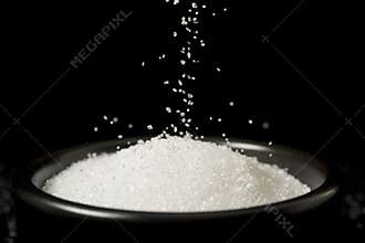 Sugar being poured to black bowl