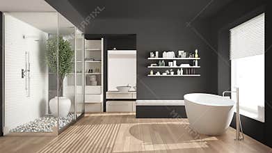 Minimalist gray scandinavian bathroom with walk-in closet, class