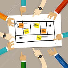 Business model framework. team discuss plan for developing company for future. concept of teamwork collaboration and