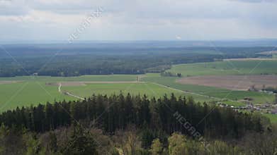 Aerial view of forest fields meadows countryside landscape,