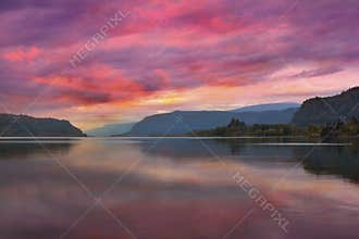 Colorful Sunrise at Columbia River Gorge in Portland Oregon