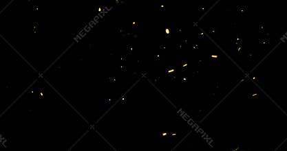 Abstract golden glitter sparkle particles dust movement on black background, event festive happy new year holiday
