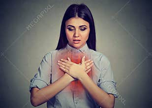 Young woman with asthma attack or respiratory problem