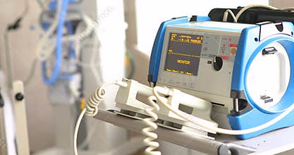 Defibrillator in a multifunctional hospital, Close up of a defibrillator