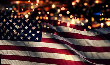USA America National Flag Light Night Bokeh Abstract Background