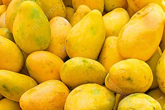 Fresh papayas in a market stall in India