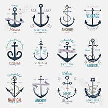 Vintage retro anchor badge vector sign sea ocean graphic element nautical naval illustration